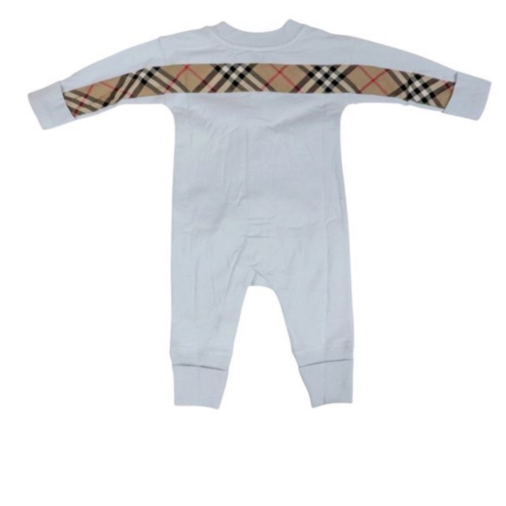 Burberry Baby One-Piece in White with Iconic Check Trim